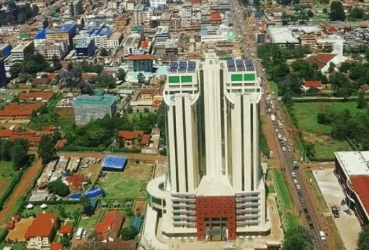 Aerial view of the KICC tower and Nairobi's central business district